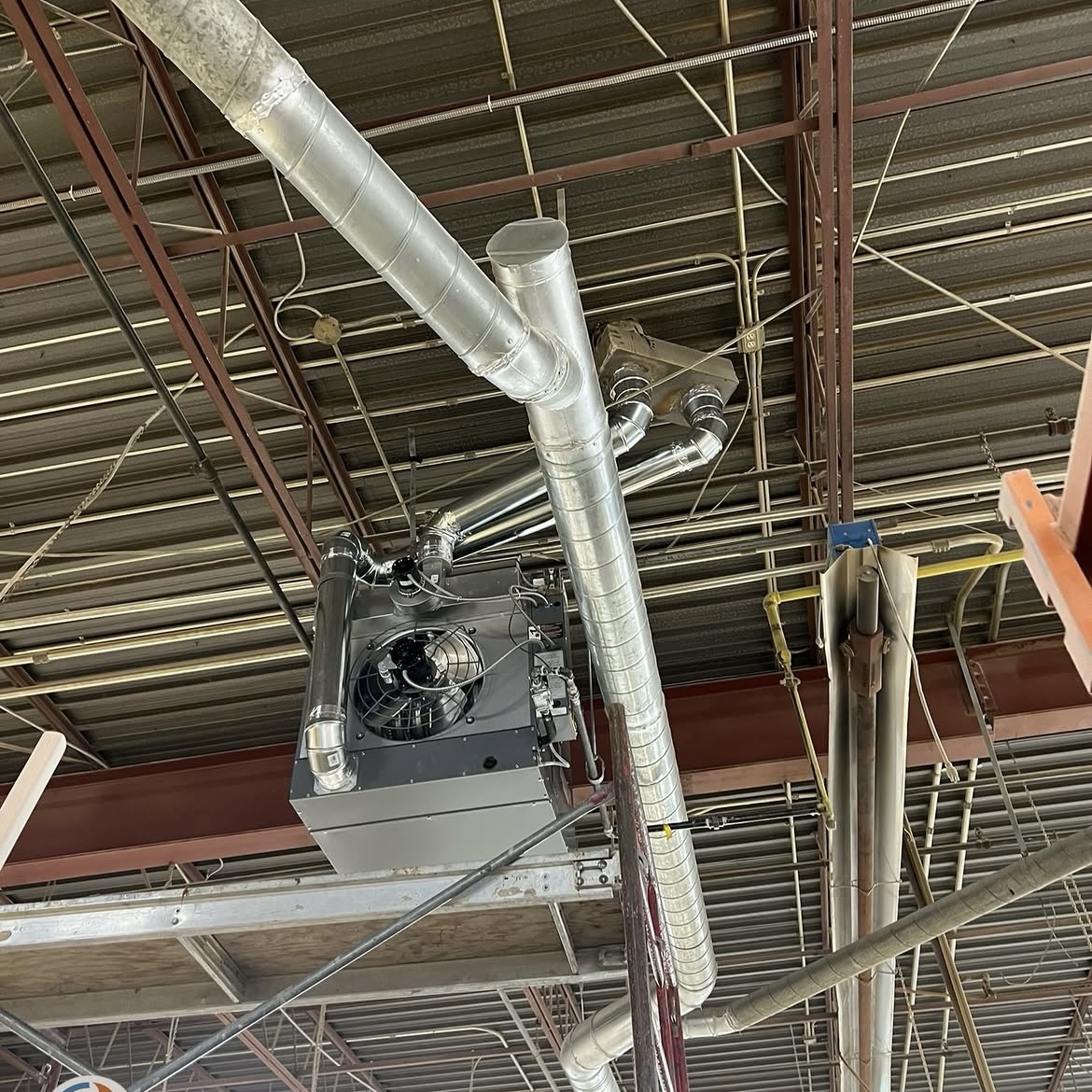 Commercial ductwork installation in progress